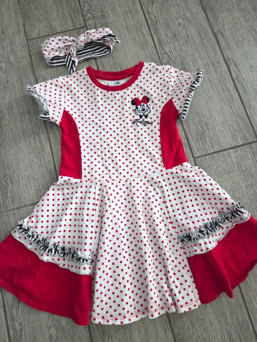 Disney Parks WDW Minnie Mouse Polka Dot Dress & Headband Set Red White Girls XS
